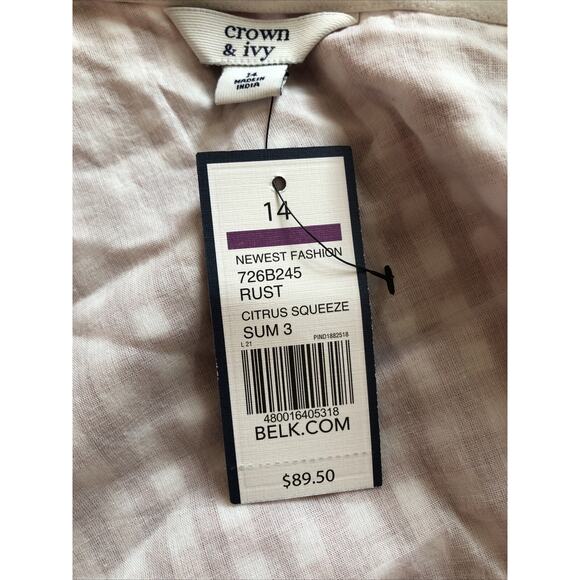 NWT Crown & Ivy One Shoulder Gingham Midi Dress Size 14 Red White Belted Lined - Picture 6 of 8